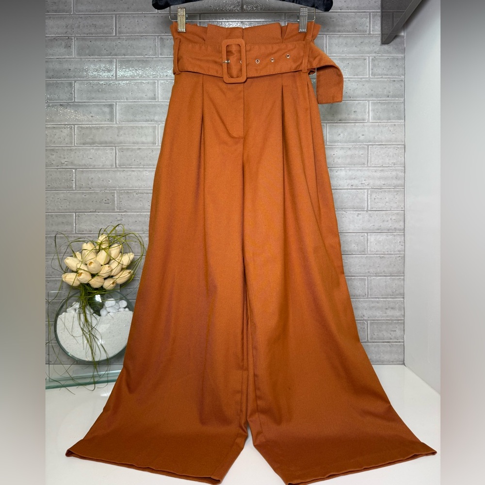 Free People Wide Leg Pants in Burnt Orange with High Waist